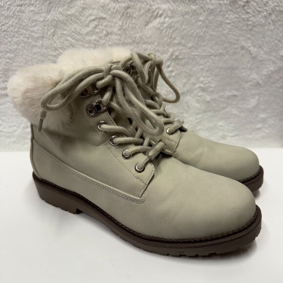 Esprit Vita E18CHE20 Women US 9M Chelsea Boots Gray Leather Fur Trim Ankle Boots - Picture 4 of 14